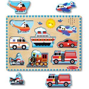 Vehicles Sound Puzzle - Wooden Peg Puzzle With Sound Effects (8pcs)-Sound Puzzle